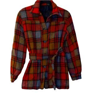 Vintage Red Plaid ShackeWool Blend Button-Up Coat with Belt READ